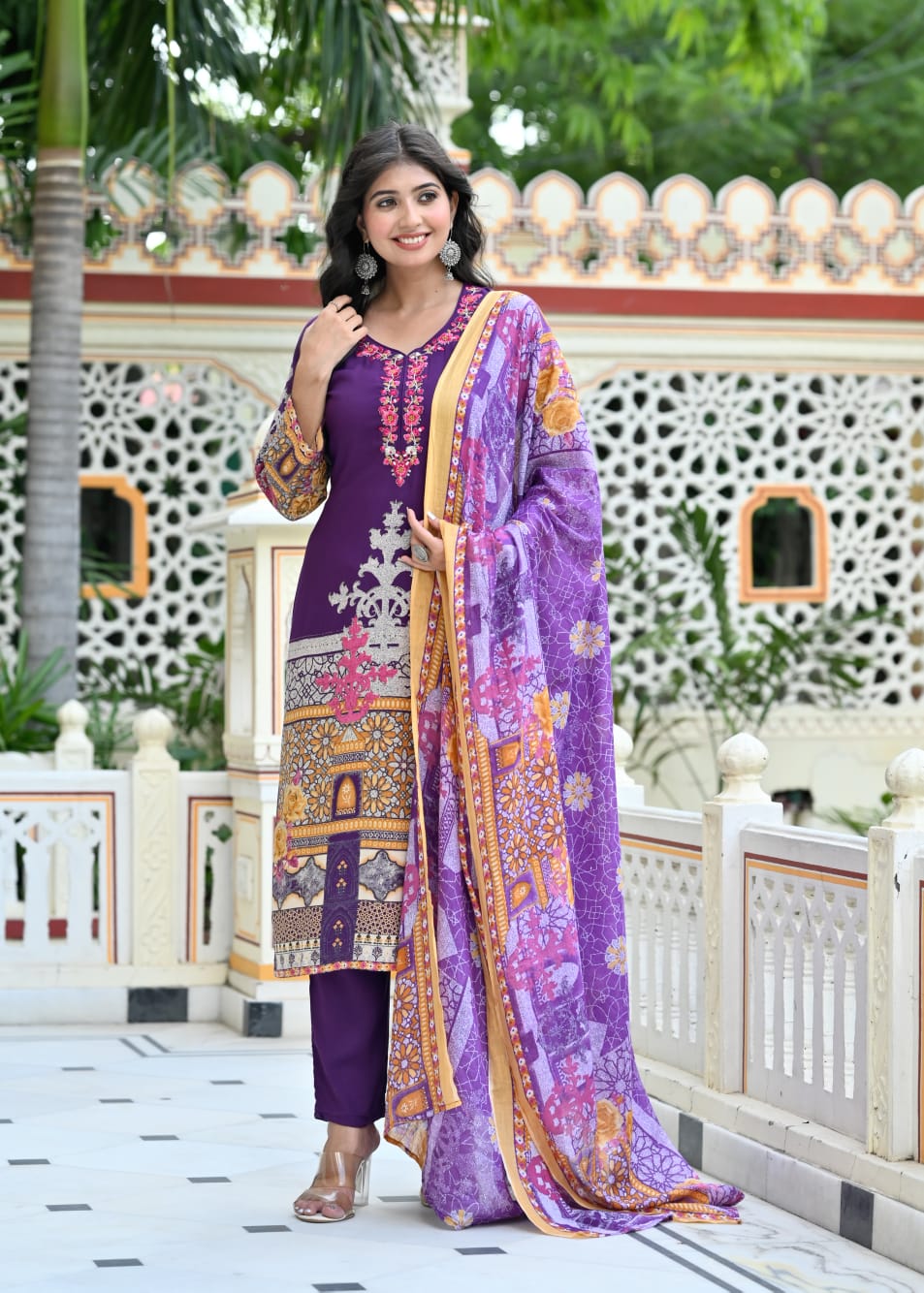 Royal Purple Printed Rayon Suit Set