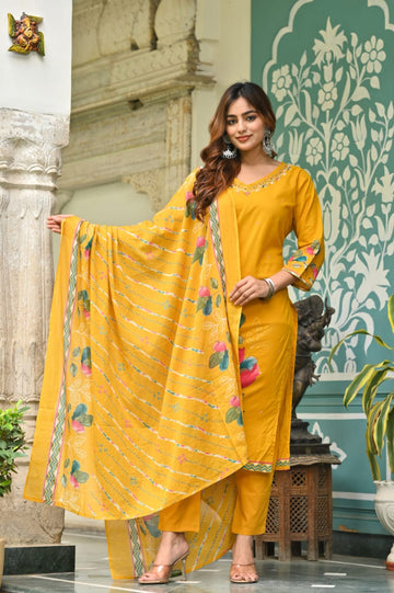 Sunshine Mustard Floral Embroidered Lawn Suit with Digital Printed Dupatta