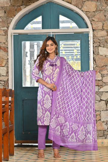 Lavender Ethnic Printed Lawn Suit with Coordinated Dupatta