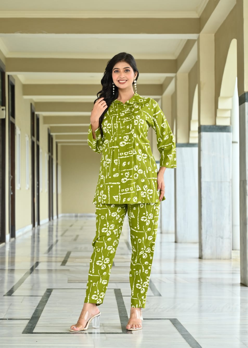 Olive Green Printed Cotton Co-ord Set