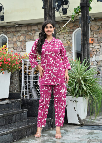 Magenta Printed Cotton Co-ord Set
