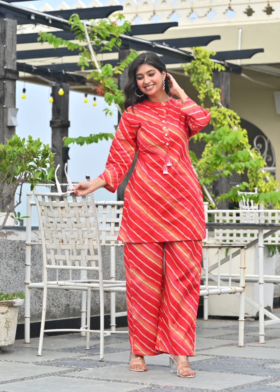 Red Tie-Dye Cotton Co-ord Set